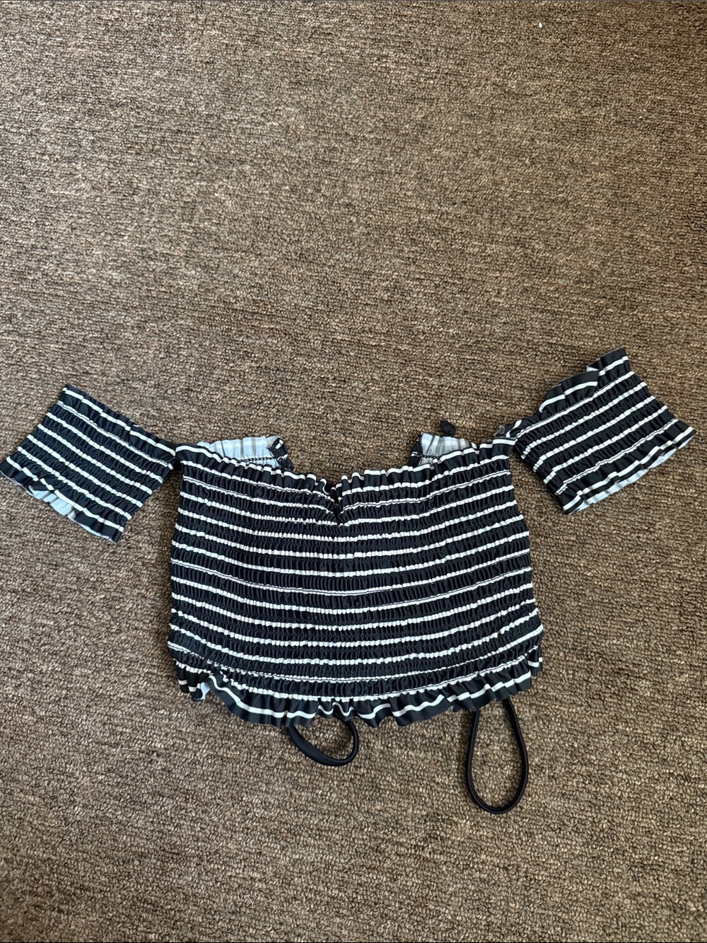 Xhilaration Black and White Striped Off-Shoulder Corset Smocked Bikini Top